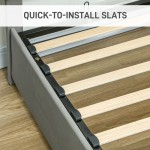 HOMCOM ダブルベッドフレーム、収納スペースと調整可能なベルベットヘッドボード付き、グレー